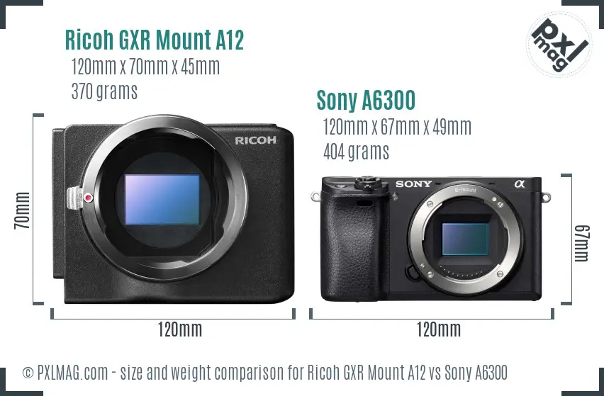 Ricoh GXR Mount A12 vs Sony A6300 size comparison