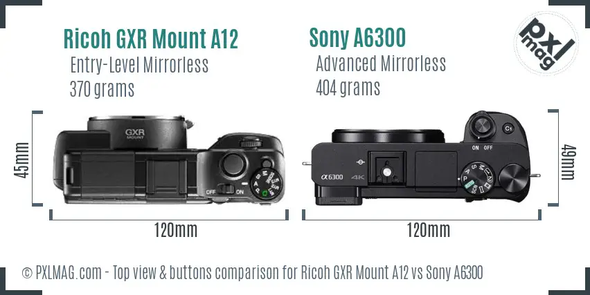 Ricoh GXR Mount A12 vs Sony A6300 top view buttons comparison