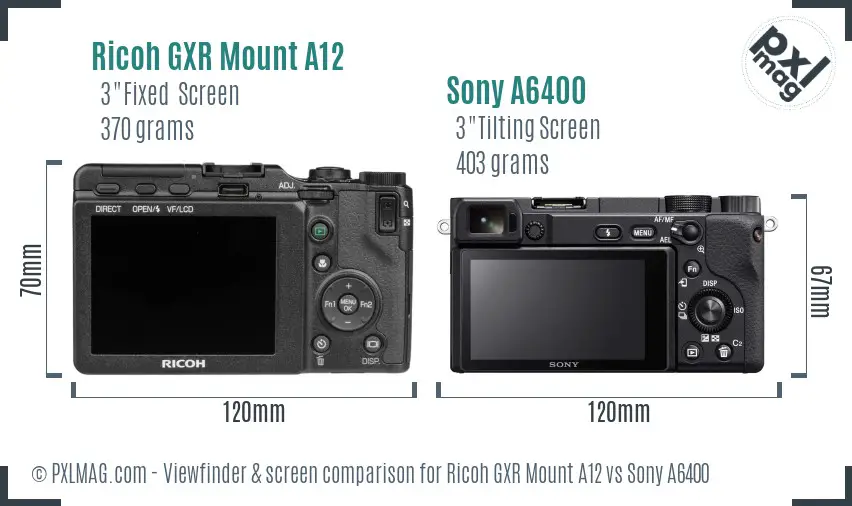 Ricoh GXR Mount A12 vs Sony A6400 Screen and Viewfinder comparison