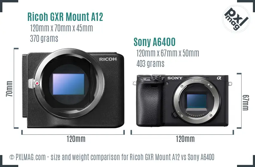 Ricoh GXR Mount A12 vs Sony A6400 size comparison