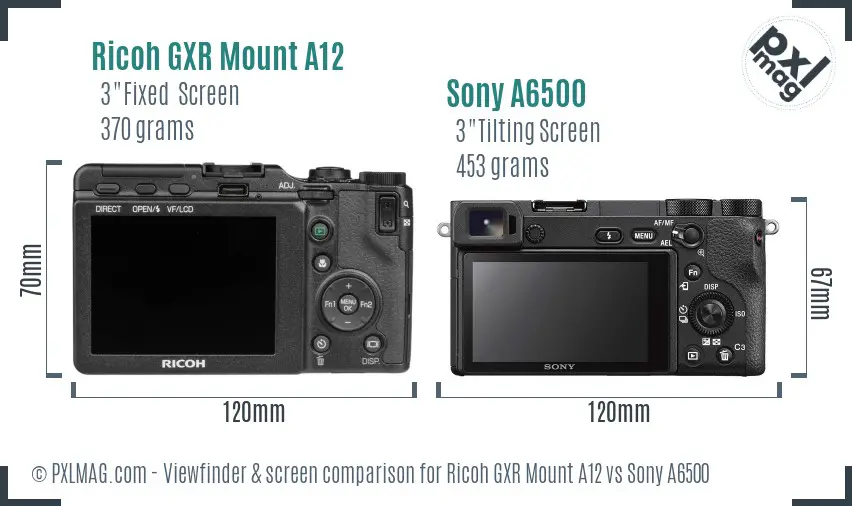 Ricoh GXR Mount A12 vs Sony A6500 Screen and Viewfinder comparison