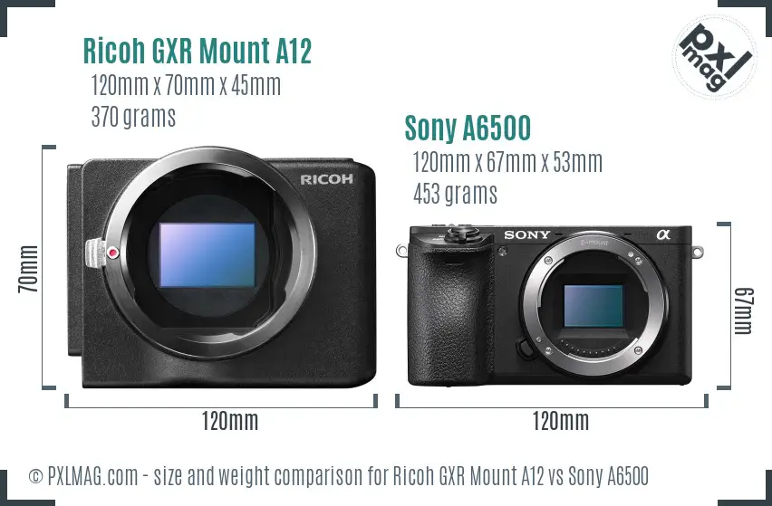 Ricoh GXR Mount A12 vs Sony A6500 size comparison