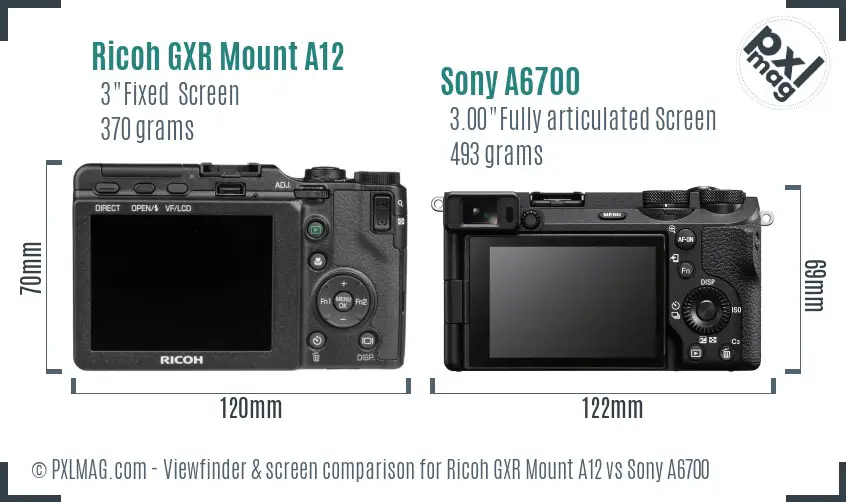 Ricoh GXR Mount A12 vs Sony A6700 Screen and Viewfinder comparison Ricoh GXR Mount A12 vs Sony A6700 Screen and Viewfinder comparison