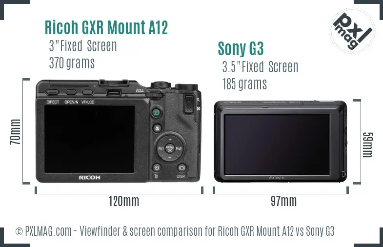 Ricoh GXR Mount A12 vs Sony G3 Screen and Viewfinder comparison