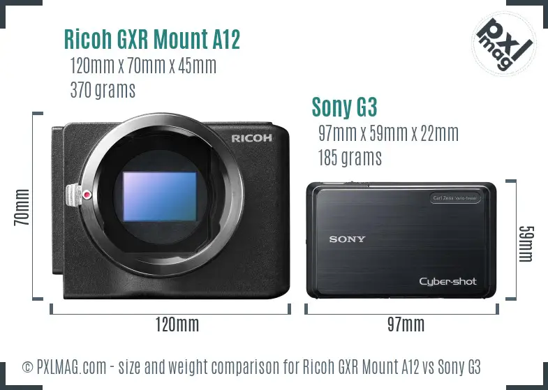 Ricoh GXR Mount A12 vs Sony G3 size comparison