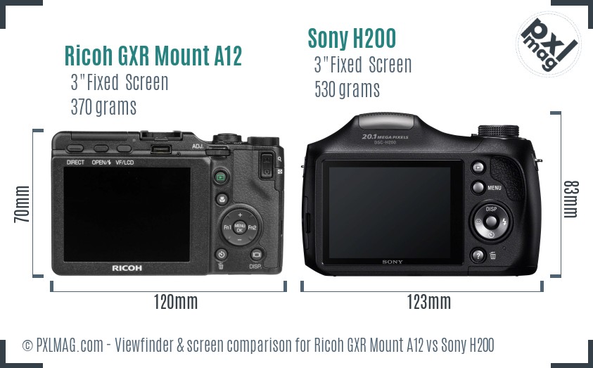 Ricoh GXR Mount A12 vs Sony H200 Screen and Viewfinder comparison