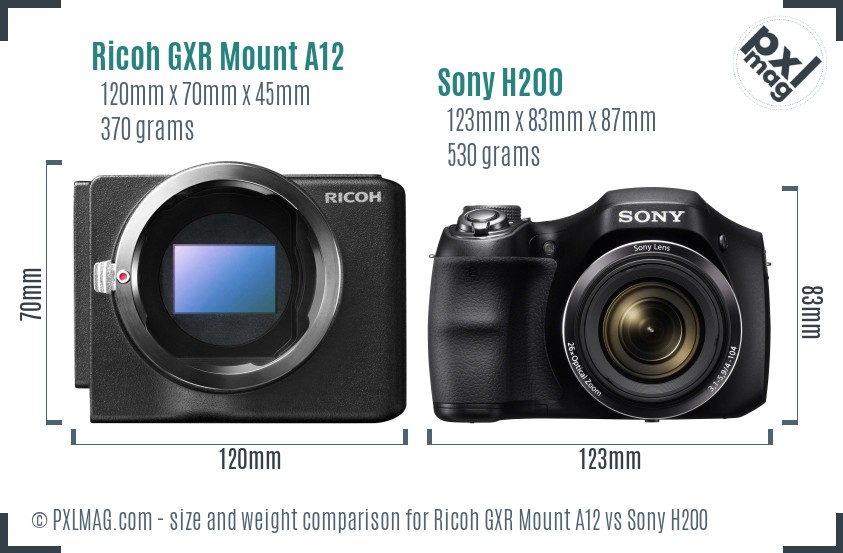 Ricoh GXR Mount A12 vs Sony H200 size comparison
