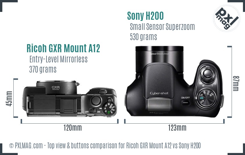 Ricoh GXR Mount A12 vs Sony H200 top view buttons comparison