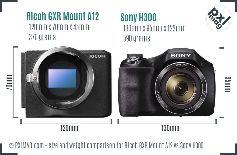 Ricoh GXR Mount A12 vs Sony H300 size comparison