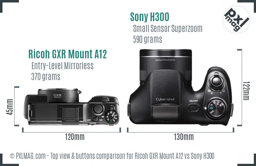 Ricoh GXR Mount A12 vs Sony H300 top view buttons comparison