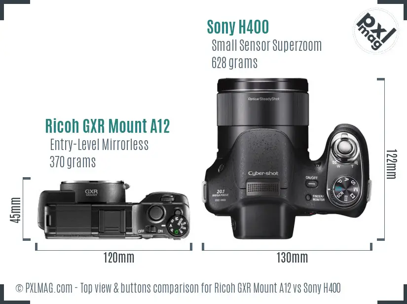 Ricoh GXR Mount A12 vs Sony H400 top view buttons comparison Ricoh GXR Mount A12 vs Sony H400 top view buttons comparison