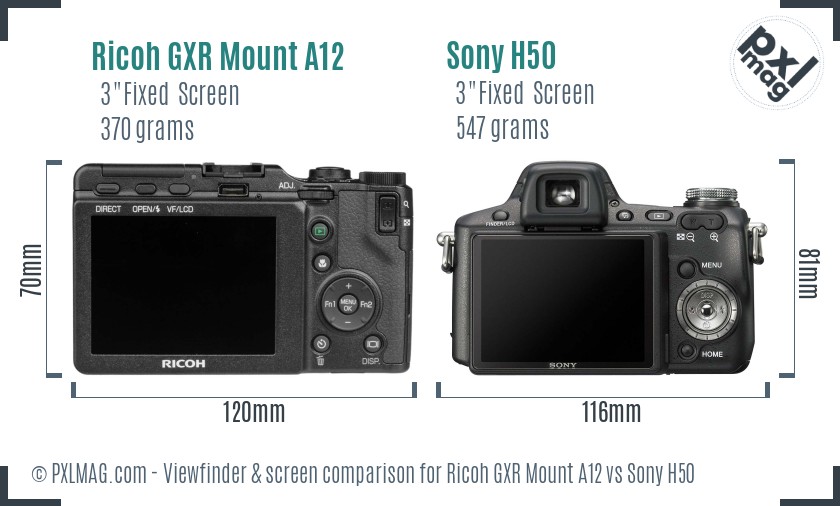 Ricoh GXR Mount A12 vs Sony H50 Screen and Viewfinder comparison