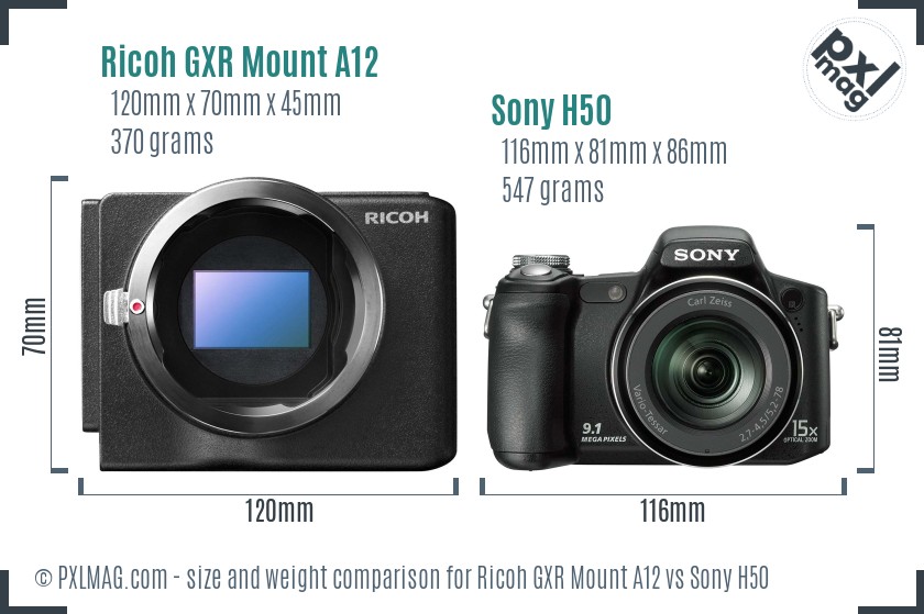 Ricoh GXR Mount A12 vs Sony H50 size comparison