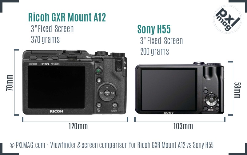 Ricoh GXR Mount A12 vs Sony H55 Screen and Viewfinder comparison