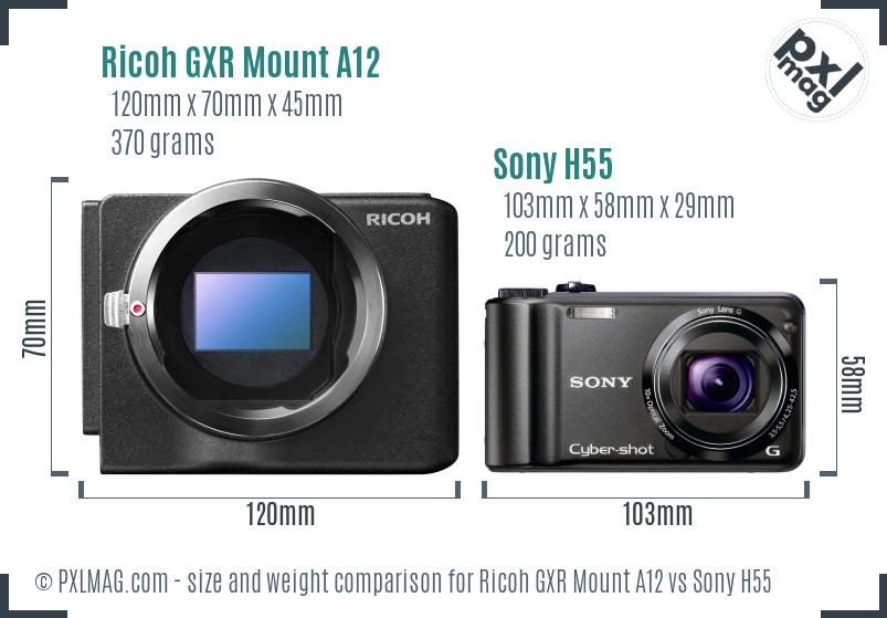 Ricoh GXR Mount A12 vs Sony H55 size comparison Ricoh GXR Mount A12 vs Sony H55 size comparison