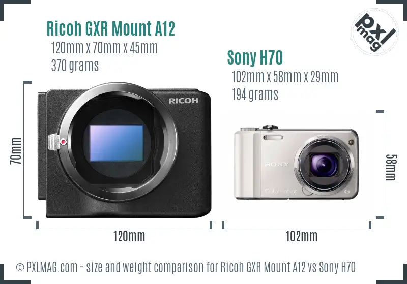 Ricoh GXR Mount A12 vs Sony H70 size comparison