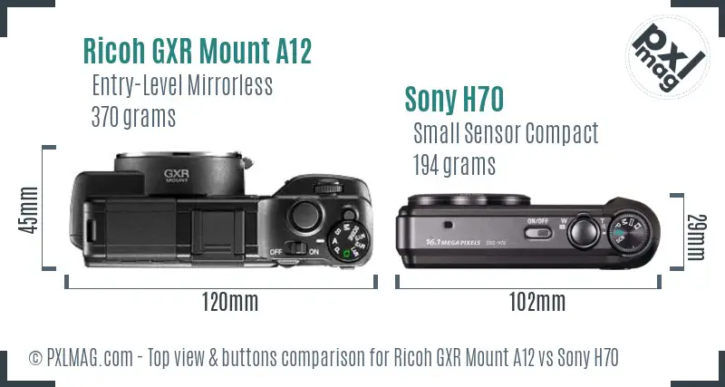 Ricoh GXR Mount A12 vs Sony H70 top view buttons comparison