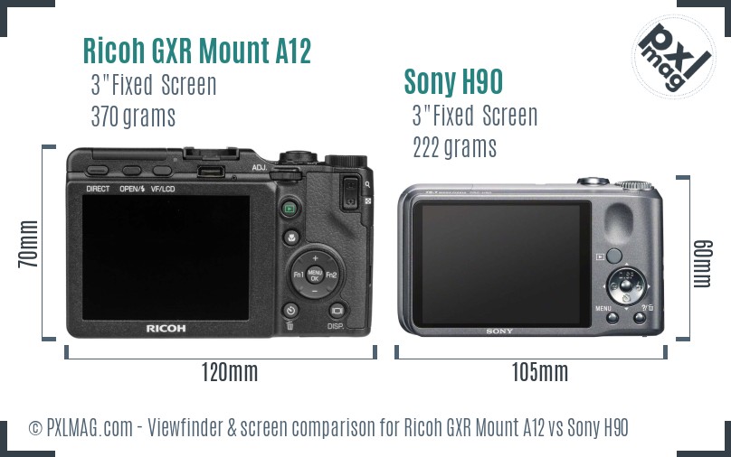 Ricoh GXR Mount A12 vs Sony H90 Screen and Viewfinder comparison