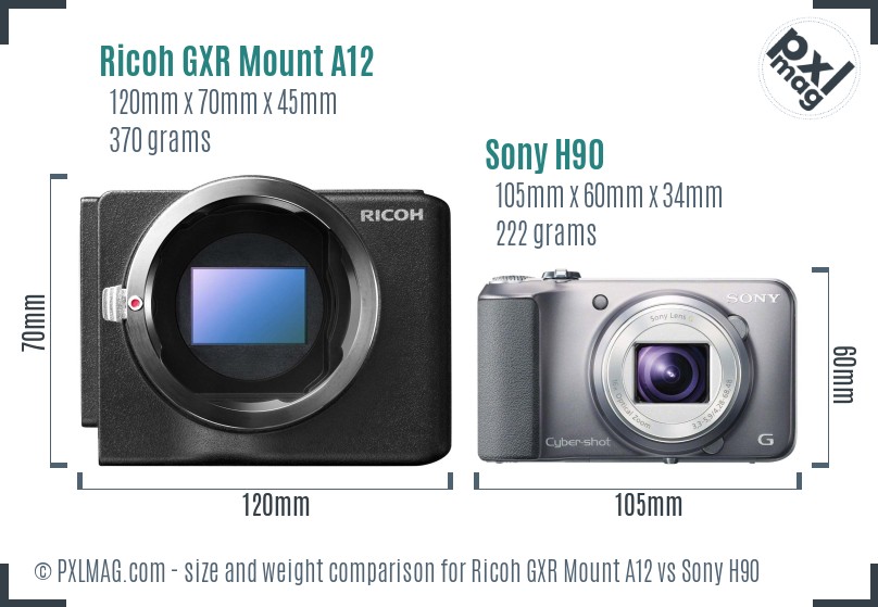 Ricoh GXR Mount A12 vs Sony H90 size comparison