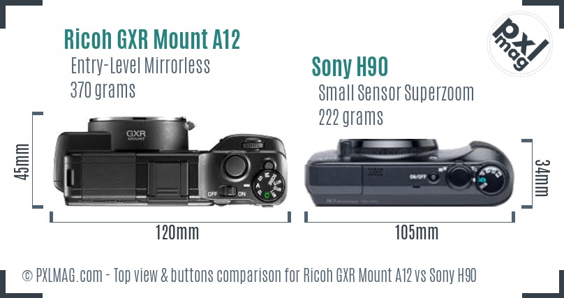 Ricoh GXR Mount A12 vs Sony H90 top view buttons comparison
