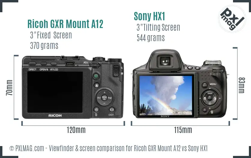 Ricoh GXR Mount A12 vs Sony HX1 Screen and Viewfinder comparison