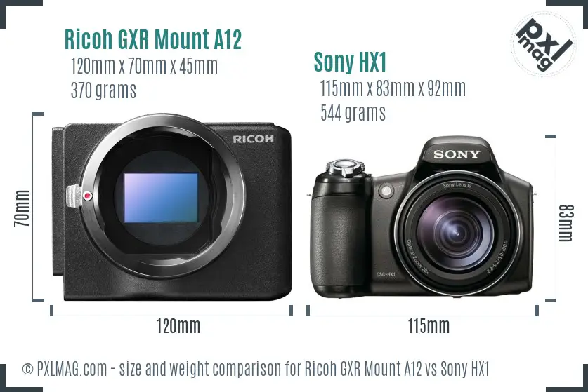Ricoh GXR Mount A12 vs Sony HX1 size comparison