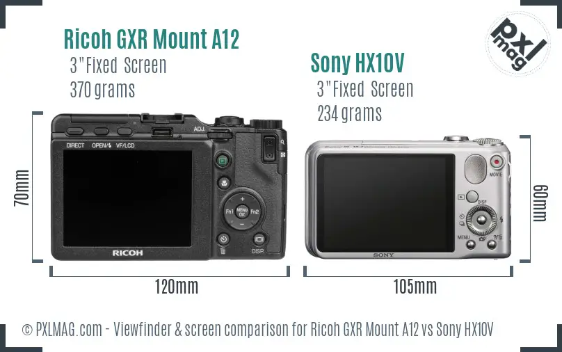 Ricoh GXR Mount A12 vs Sony HX10V Screen and Viewfinder comparison