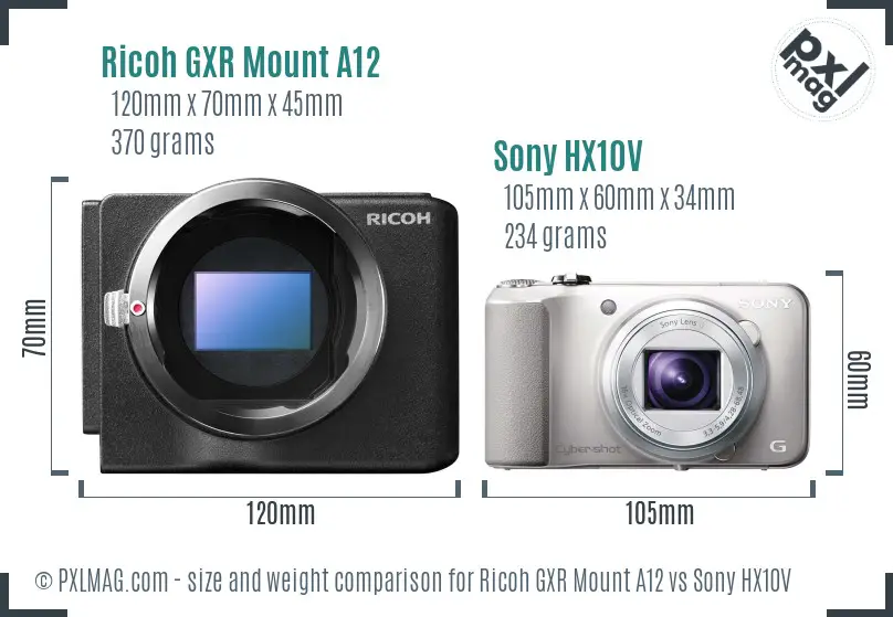 Ricoh GXR Mount A12 vs Sony HX10V size comparison