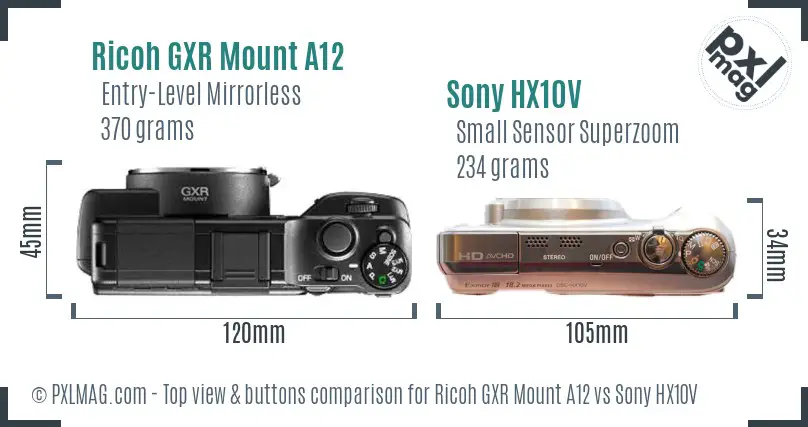 Ricoh GXR Mount A12 vs Sony HX10V top view buttons comparison