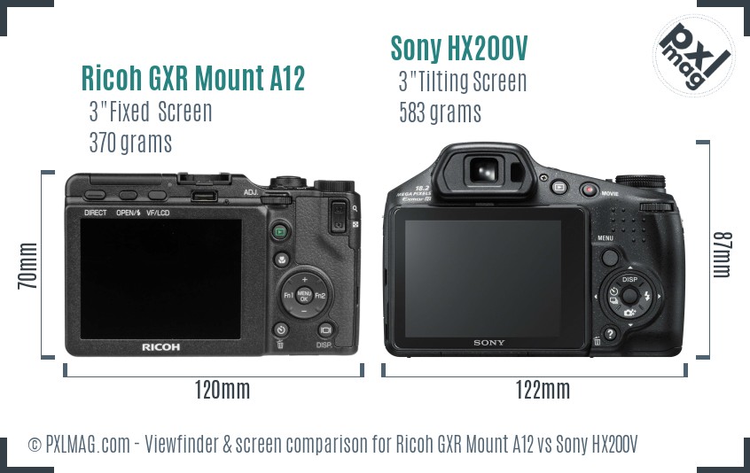 Ricoh GXR Mount A12 vs Sony HX200V Screen and Viewfinder comparison