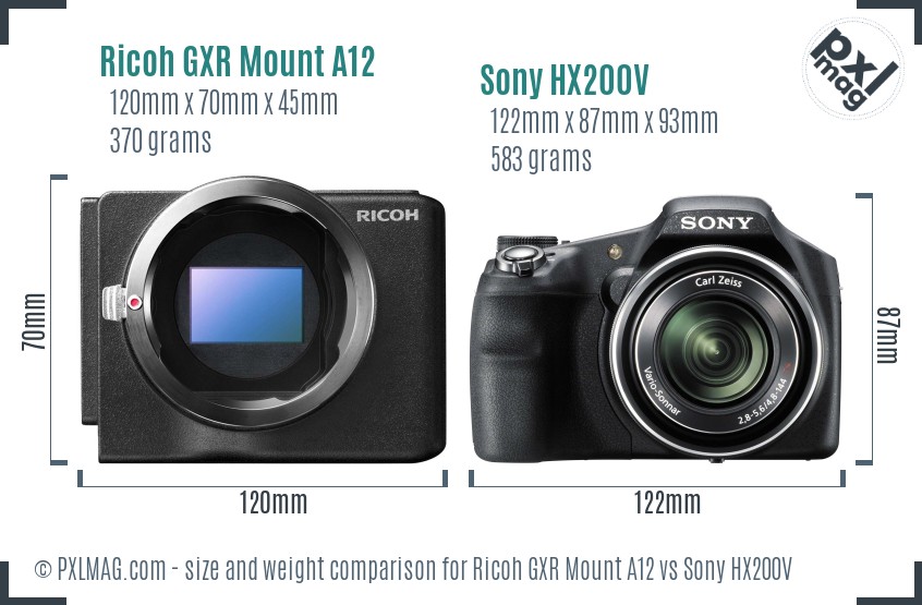 Ricoh GXR Mount A12 vs Sony HX200V size comparison