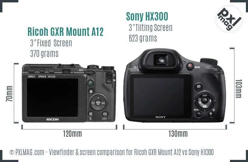 Ricoh GXR Mount A12 vs Sony HX300 Screen and Viewfinder comparison