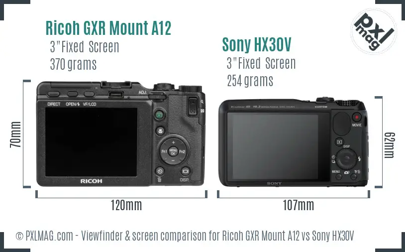 Ricoh GXR Mount A12 vs Sony HX30V Screen and Viewfinder comparison Ricoh GXR Mount A12 vs Sony HX30V Screen and Viewfinder comparison