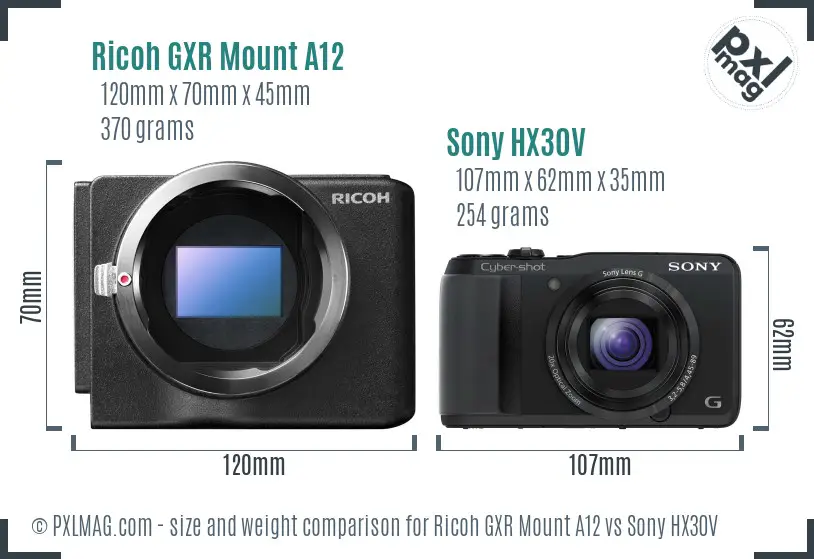 Ricoh GXR Mount A12 vs Sony HX30V size comparison Ricoh GXR Mount A12 vs Sony HX30V size comparison