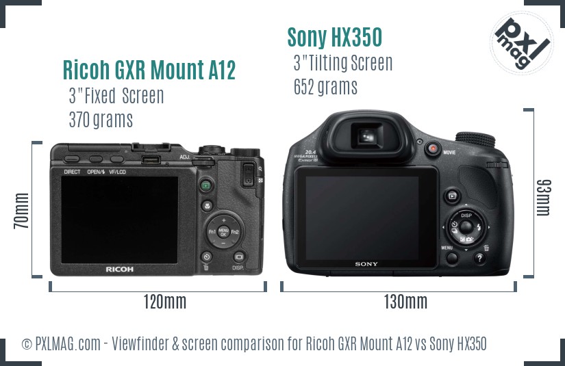 Ricoh GXR Mount A12 vs Sony HX350 Screen and Viewfinder comparison