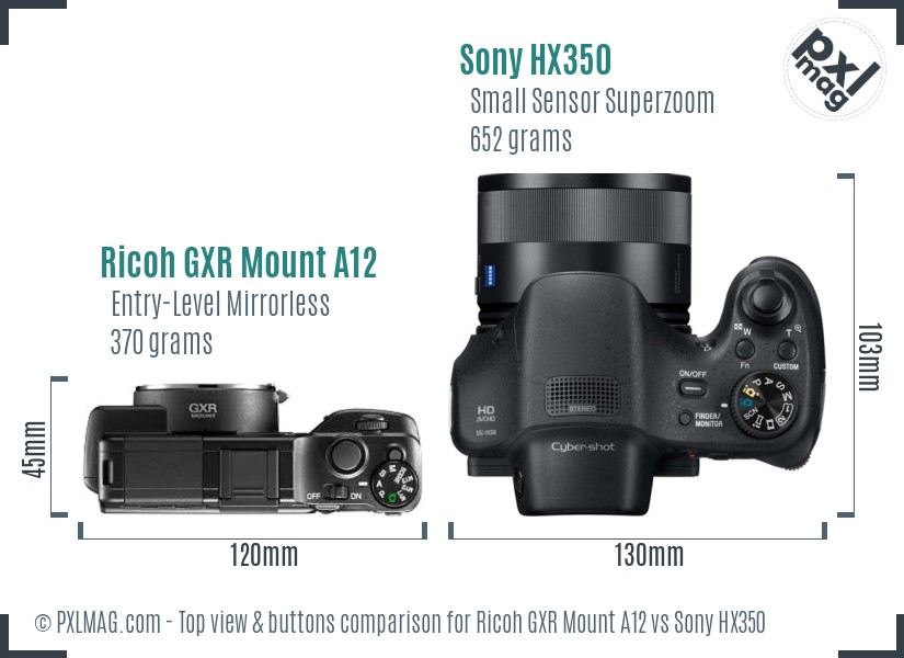 Ricoh GXR Mount A12 vs Sony HX350 top view buttons comparison