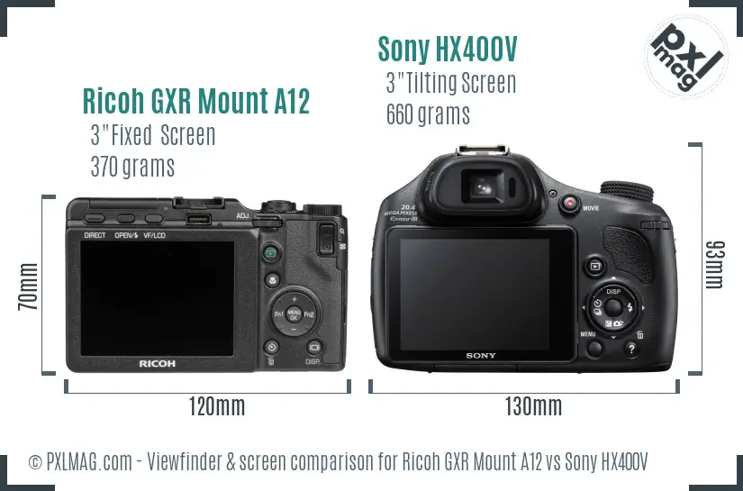Ricoh GXR Mount A12 vs Sony HX400V Screen and Viewfinder comparison