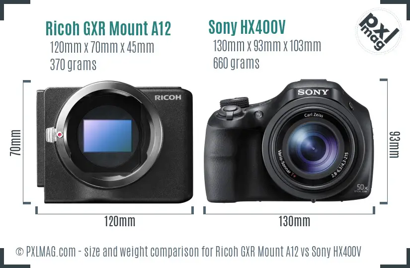Ricoh GXR Mount A12 vs Sony HX400V size comparison