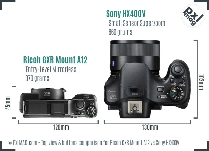 Ricoh GXR Mount A12 vs Sony HX400V top view buttons comparison