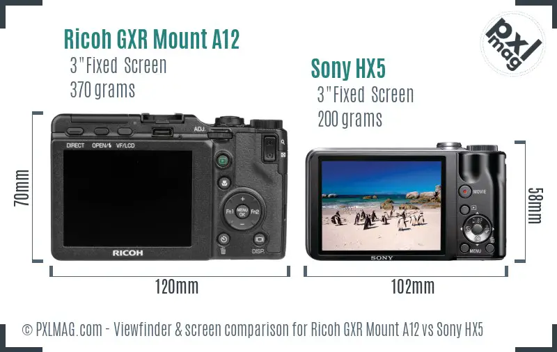 Ricoh GXR Mount A12 vs Sony HX5 Screen and Viewfinder comparison