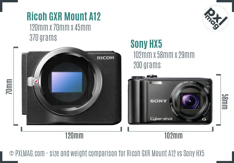 Ricoh GXR Mount A12 vs Sony HX5 size comparison