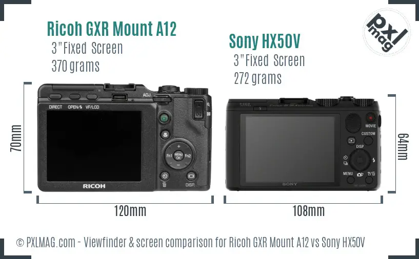 Ricoh GXR Mount A12 vs Sony HX50V Screen and Viewfinder comparison