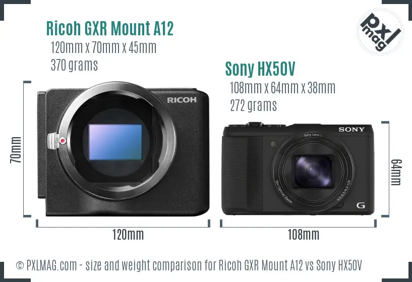 Ricoh GXR Mount A12 vs Sony HX50V size comparison