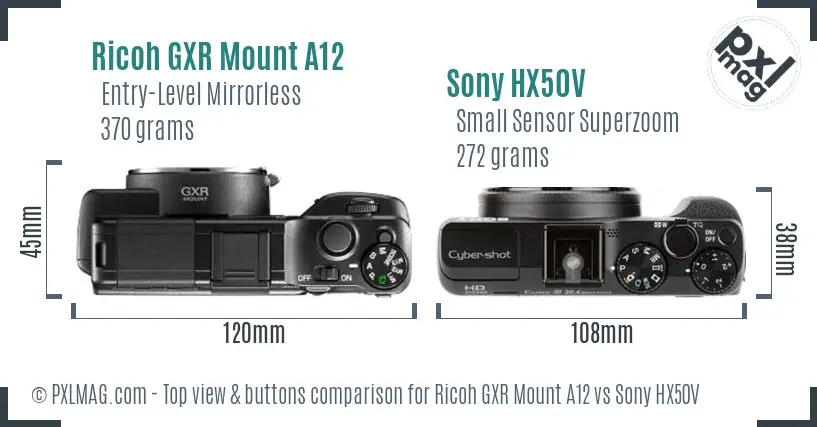 Ricoh GXR Mount A12 vs Sony HX50V top view buttons comparison