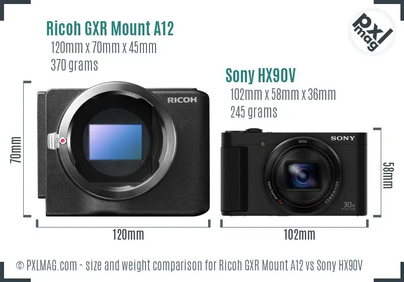 Ricoh GXR Mount A12 vs Sony HX90V size comparison