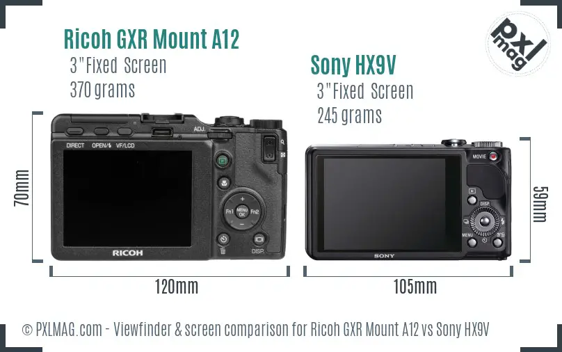 Ricoh GXR Mount A12 vs Sony HX9V Screen and Viewfinder comparison