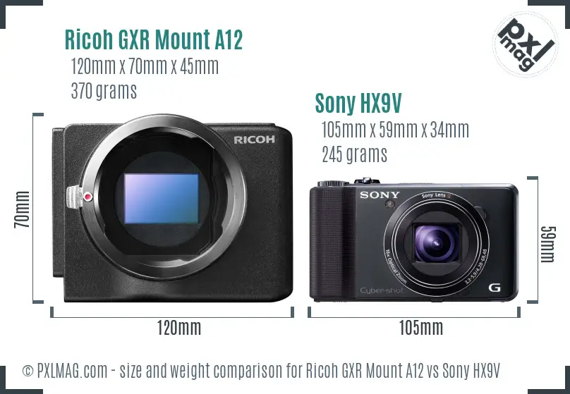 Ricoh GXR Mount A12 vs Sony HX9V size comparison