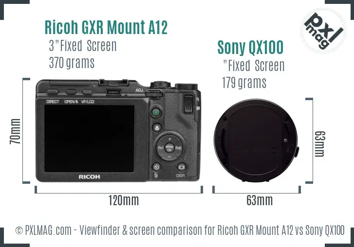 Ricoh GXR Mount A12 vs Sony QX100 Screen and Viewfinder comparison