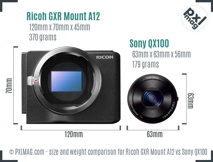 Ricoh GXR Mount A12 vs Sony QX100 size comparison