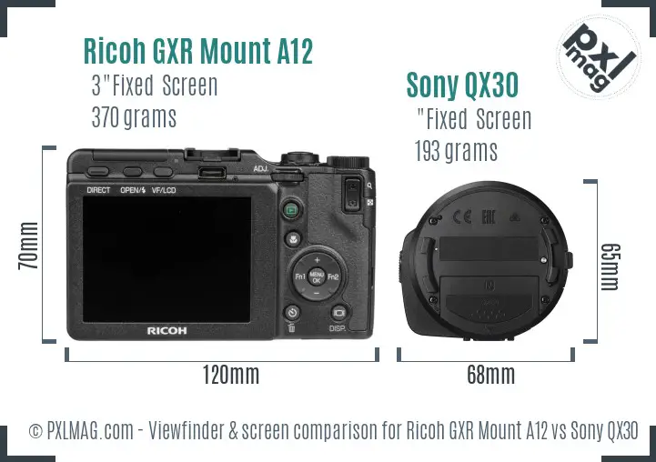 Ricoh GXR Mount A12 vs Sony QX30 Screen and Viewfinder comparison